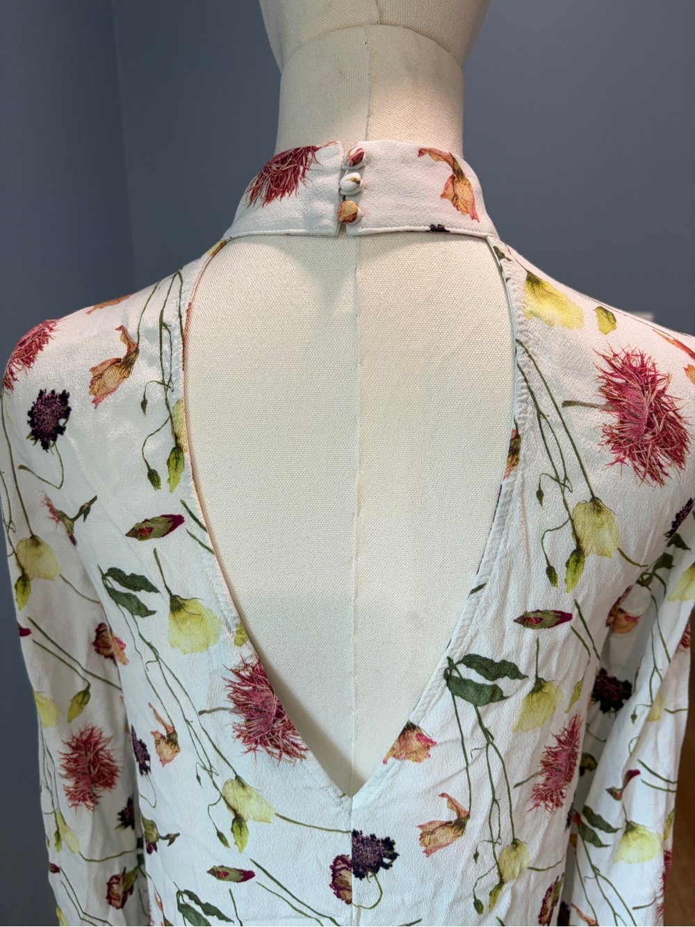 & Other Stories Los Angeles Atelier Floral Mock Neck Open Back Mini Dress US 6 - Picture 4 of 9